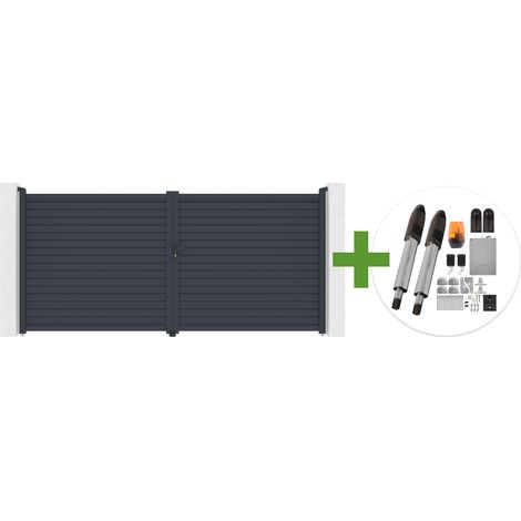 CALANCIA 4 m H. 180 cm Schwingtor, graues Aluminium + TANKER B700 Motor