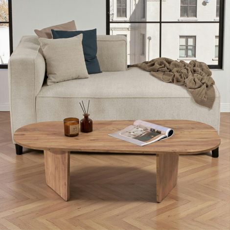 Pier Import – Table basse fixe en MDF mélaminé 130x65x40 cm – Design organique effet pin – Pieds obliques modernes – Facile d'entretien et résistant aux rayures (1/5)
