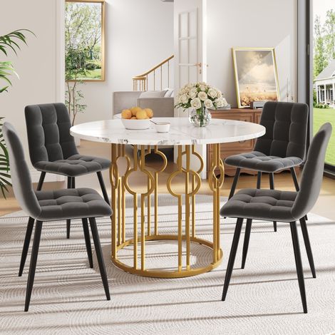 Set tavolo sedie rotondo MDF 100 cm effetto marmo OKMYHOME (1/5)