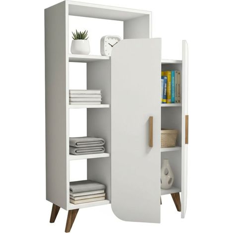 Dmora - Aparador Capella, Bufé de salón, Aparador de salón, Despensa de cocina, 90x32h132 cm, Blanco, con embalaje reforzado