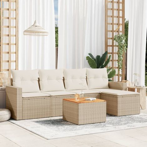 Juego de sofás jardín con cojines 6 pzas ratán sintético beige vidaXL (1/3)