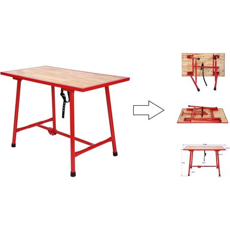 Table de travail pliable acier et bois 120 x 62,5 cm – Capacité 200 kg – Montage rapide et transport facile – Établi modulable