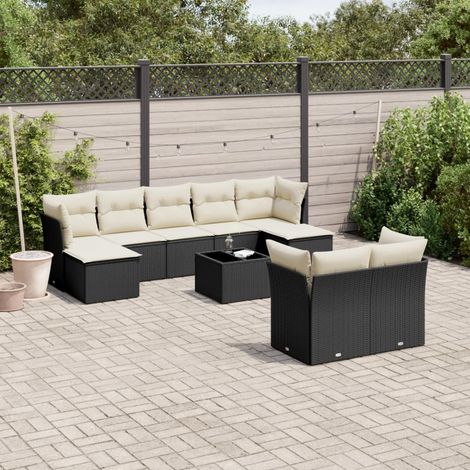 Salon de jardin 10 pcs avec coussins noir résine tressée vidaXL (1/5)