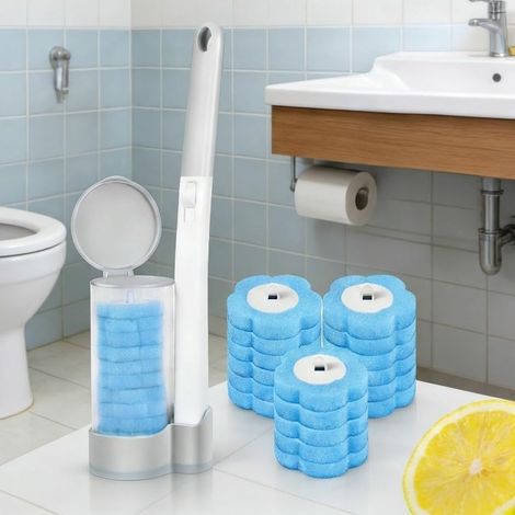 1 - Brosse De Toilette - Recharges Adhésives - Support Mural Avec Manche - Nettoyage Cuvette Et Coins - Blanc - 25x10cm