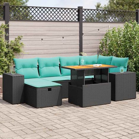 Salon de jardin avec coussins 7 pcs gris résine tressée acacia vidaXL