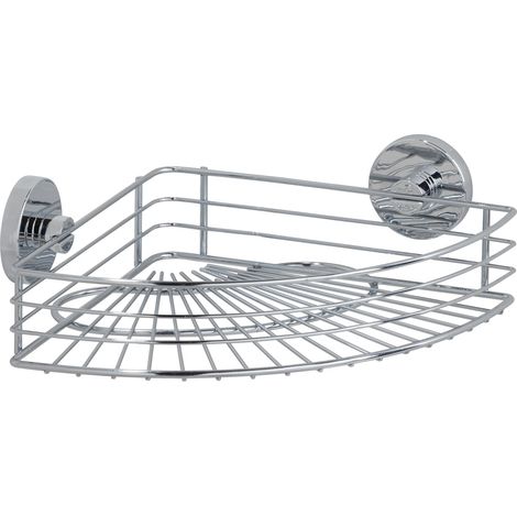 WENKO Mensola angolare per doccia da muro Bari, senza foratura, cestino per doccia da muro con fissaggio Vacuum-Loc®, riposizionabile senza lasciare tracce, in acciaio, 35x9x22,5 cm, cromato (1/5)