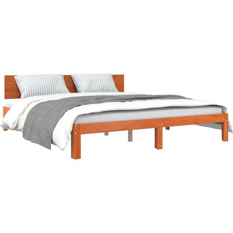 Bed Frame with Headboard Wax Brown 180 x 200 cm Solid Pine Wood vidaXL