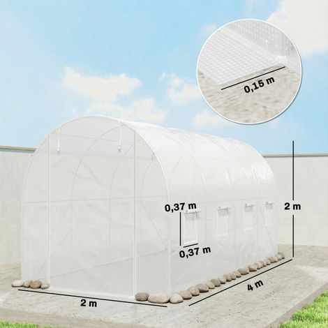 Film de serre 4 x 2 m,film de jardin imperméable avec porte,8 fenêtres,protection UV,polyéthylène blanc résistant aux déchirures (1/5)