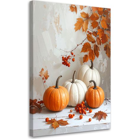 Quadro su tela, Composizione autunnale con zucche decorazione in calde tonalità di beige, 20x30 (1/5)