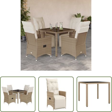 vidaXL Relaxsessel - 5-tlg. Garten-Bistro-Set mit Kissen Beige Poly Rattan (1/5)