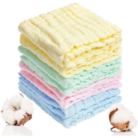 8pcs Débarbouillettes Bébé en Mousseline, 25 x 25cm Lavable Serviette Visage Bébé en Coton Douces Langes Coton Bébé pour Essuyer Main Visage Corps Peau Sensible Bébé Cadeau Nouveauné (1/4)