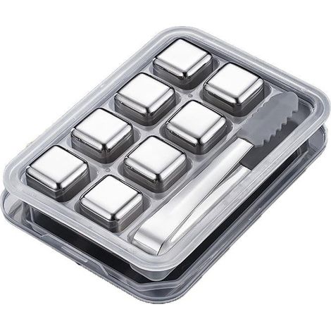 Pierres à whisky en acier inoxydable x 8 glaçons avec pince, réutilisables (1/5)