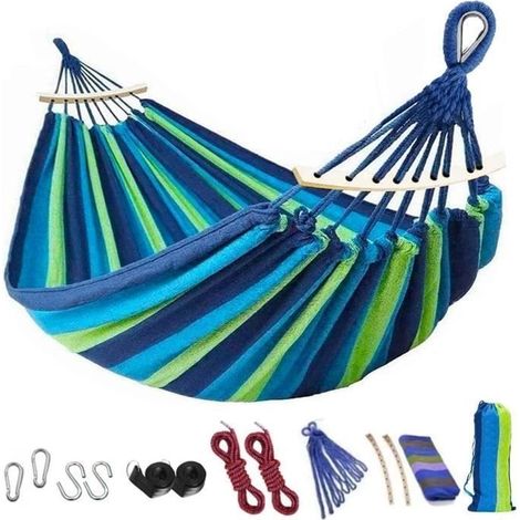Hamac extérieur double KENLUMO 200 x 150cm - Toile résistante et durable - 200kg de charge - Vert (1/4)