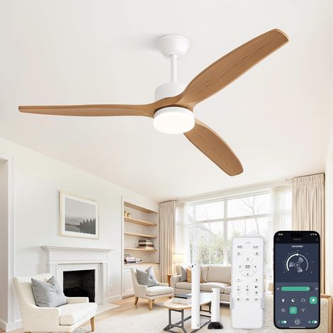 Ventilateur de Plafond avec Lumière 132 cm,3 Pales ABS Effet Bois,Moteur DC Silencieux,3 Températures de Couleur 6 Vitesses,Mode Été/Hiver,Commande APP et Télécommande,Minuterie 2/4H (1/5)