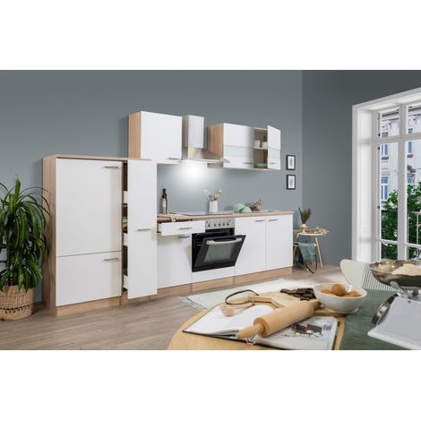 Cuisine Kitchenette bloc cuisine intégrée Chêne Blanc Merle 300 cm Respekta