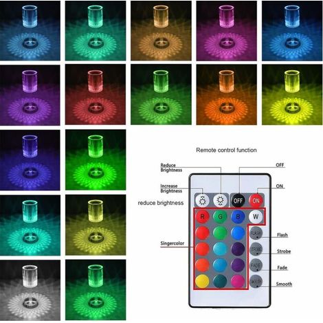 Lampe de table en cristal - Lampe de table LED Diamond avec 16 couleurs - Lumière d'ambiance rechargeable - Tactile et télécommande (1/4)