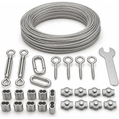 Kit câble en acier gainé nylon 30 m 2 mm avec crochets et fixations (1/5)