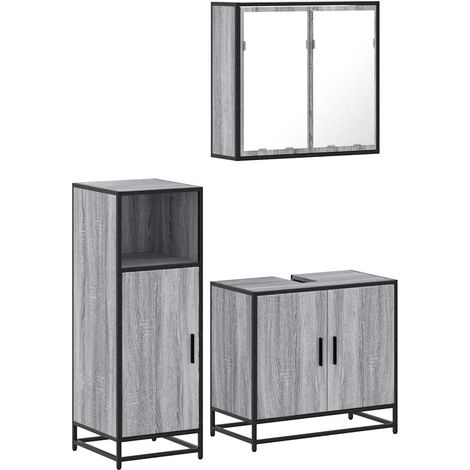 Maison Exclusive - 3-tlg. Badmöbel-Set Grau Sonoma Holzwerkstoff