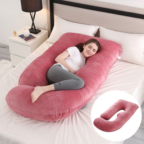 Coussin de grossesse avec support lombaire amovible et coussin latéral pour l'allaitement 65 x 90 x 175 cm (rouge rose)-AquaForge (1/4)