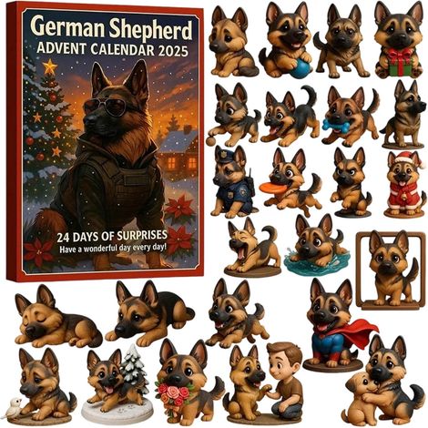Calendrier De Lavent Chien - 24 Compartiments En Acrylique Avec 24 Ornements 2D Thème Berger Allemand - Pour Décoration De Noël - Lot De 1 (1/5)