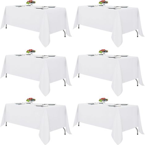 Nappes blanches pour tables rectangulaires, lot de 6 - 178 x 305 cm - Nappes réutilisables et lavables pour tables de 183 à 244 cm, en polyester (1/5)