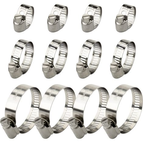 Collier de Serrage Réglable 21-44/16-25/10-16 mm 12pcs Collier de Serrage Inox 304 Collier Serrage Métallique pour la Plomberie, Piscine, l'Automobile et les Applications Mécaniques (1/5)