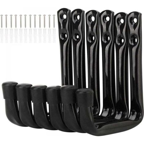 Set of 6 heavy-duty J-shaped hooks for garage storage, steel wall brackets (12cm x 9cm) (1/4)
