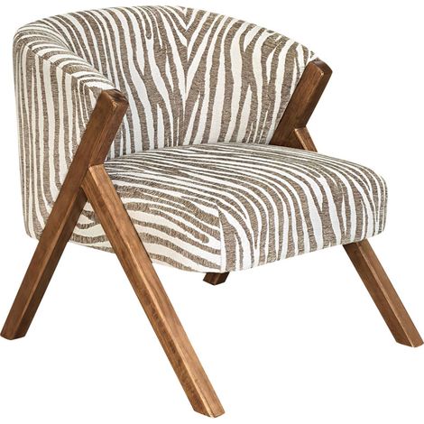 Fauteuil imprimé zèbre pieds bois foncé - Beige - Malou (1/5)