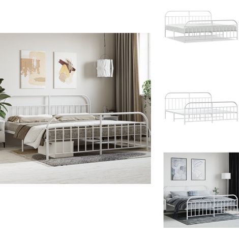 Bettgestell mit Kopf- und Fußteil Metall Weiß 200x200 cm - Bettrahmen - Doppelbett - Metallbett - Weißes Bett - Boxspringbetten (1/5)
