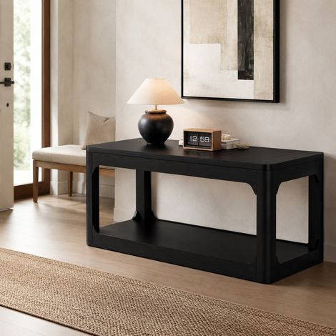 Tavolino da caffè nero da 100 cm con due ripiani, MDF, 100 x 50 x 44,5 cm (1/5)