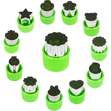 Lot de 12 emporte-pièces en acier inoxydable pour fruits, légumes et biscuits – Vert (1/5)