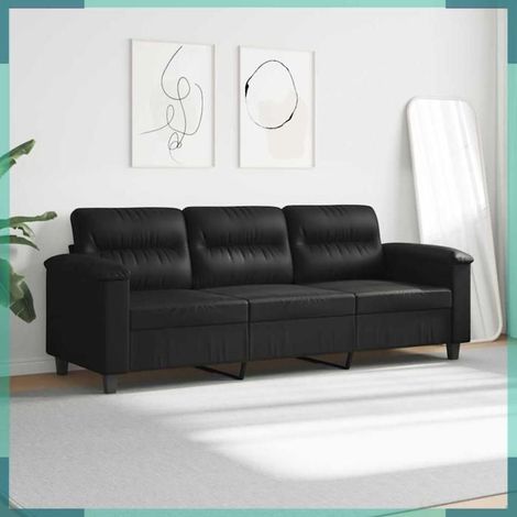359570 Canapé à 3 places Noir 180 cm Tissu microfibre (1/5)