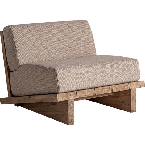 Fauteuil colonial en teck et tissu beige - beige et bois brun naturel (1/5)