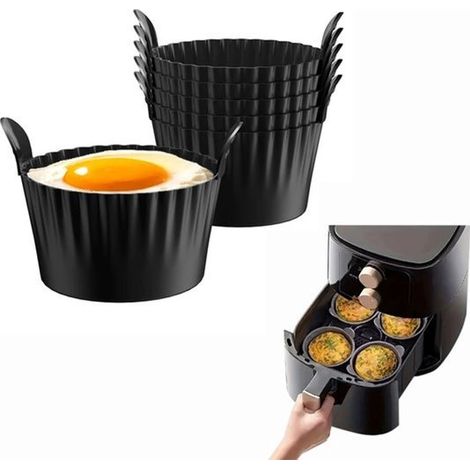 6 piezas，Accesorios para freidora de aire，Molde para huevos para freidora de aire，Bandeja de silicona para freidora de aire，Negro，995,5 cm (1/5)