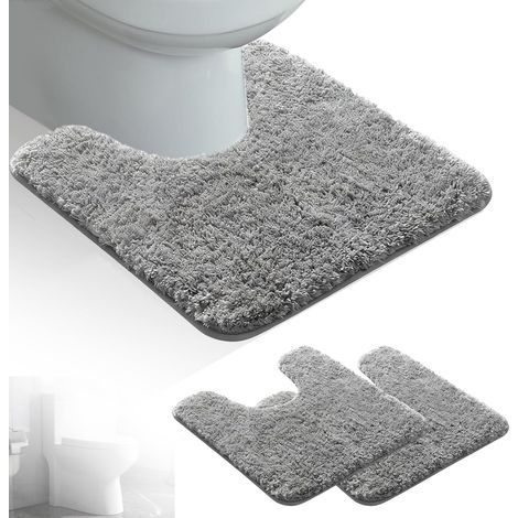 Lot de 2 tapis de WC avec découpe - 50 x 40 cm - Tapis de toilette antidérapant pour toilettes debout - Tapis de bain à poils longs - Absorbant (1/5)