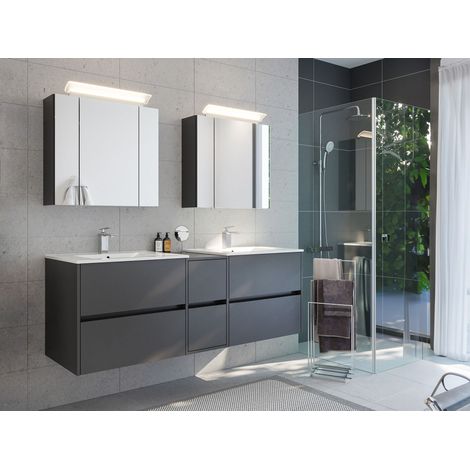 Badmöbelset Taifun 170cm 3tlg mit 2x Spiegelschrank grafit