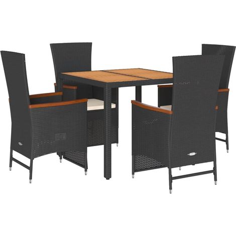 Ensemble à manger de jardin coussins 5pcs Noir Résine tressée (1/5)