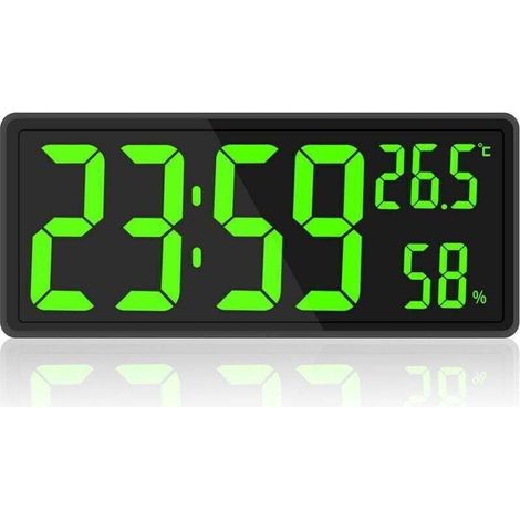 Horloge numérique grand écran, grande horloge murale numérique avec température et humidité, horloge murale numérique avec chiffres LED pour chambre, bureau, lecture claire pour les personnes âgées--T (1/4)