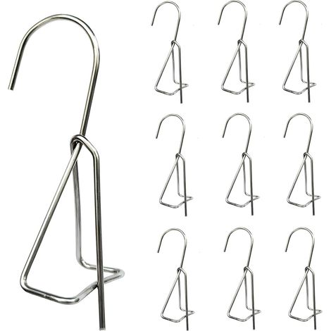Juego de 10 soportes colgantes para macetas, aptos para diferentes tamaños, fabricados en acero inoxidable, 12 x 5 cm, para balcones, vallas, terrazas, paredes y jardines, color plata. (1/5)