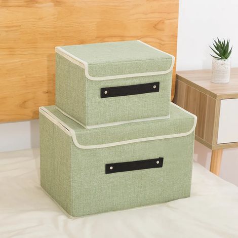 Boîte de rangement pliable avec couvercle, tissu lavable, coffre de stockage refermable, 38x25x25cm/26x20x12cm, lot de 2, vert (1/5)