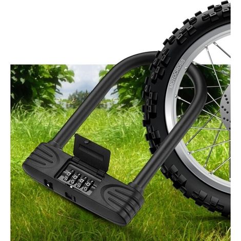 U-shaped bike lock, bicycle lock with 4-digit code, resettable anti-theft combination for bike/scooter/motorcycle/bicycle/door, PVC-coated hardened steel, effective and safe MUMU (1/4)