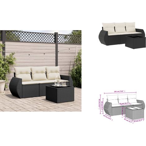 Salon de jardin 4 pcs avec coussins noir résine tressée - Ensemble Salon De Jardin - Salon De Jardin Design - Meuble De Jardin - Mobilier De Jardin - Résine Tressée (1/3)