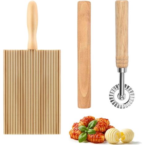 Kit Patisserie, Coupe Pâte Laminoir a Pate et Palette Bois, Bois Machine à Pates Fraiches, Laminoir Patisserie Gnocchi Ravio Planches à Macaroni avec Poignée pour Maison (1/5)
