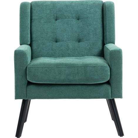 Fauteuil en lin noir avec capitonnage, coussin haute densité et pieds en bois massif - design compact pour salon, chambre ou bureau (1/5)