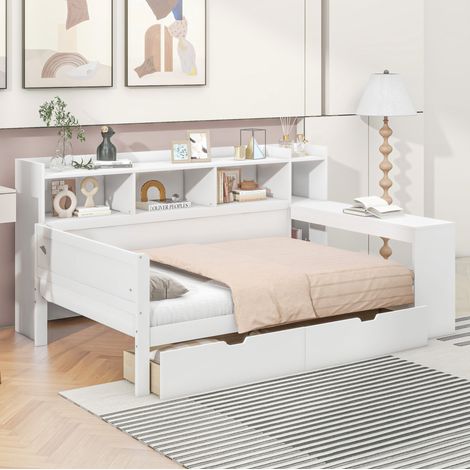 Bett 90x200 Stauraum Schreibtisch USB HAVRYA (1/5)
