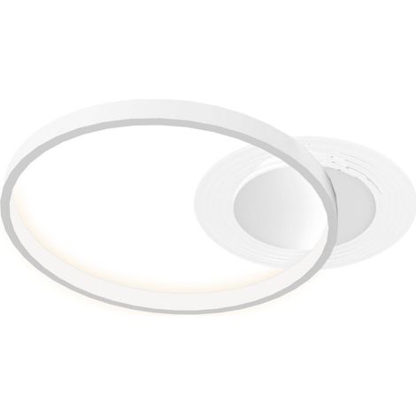 Plafonnier rond à deux anneaux, 50 x 40 x 7,4 cm, blanc