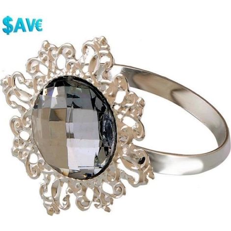 ROND DE SERVIETTE - Mariage Banquet Décor - 12pcs diamant - Arcylic - argent (1/4)