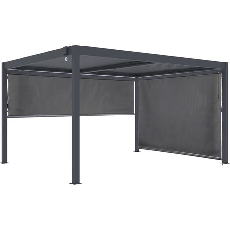 Habitat Et Jardin – Pergola bioclimatique 3 x 4 m avec 2 stores en aluminium – Résistance au vent 54 km/h – Aluminium gris durable – Lames orientables (1/4)