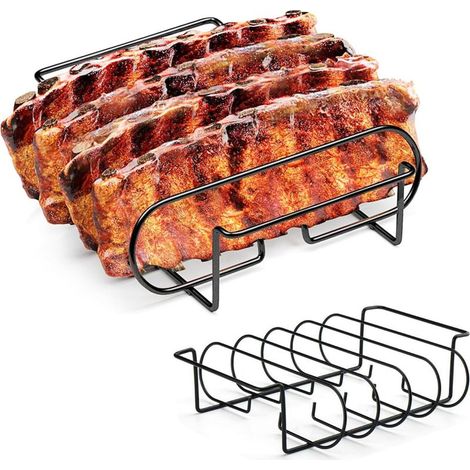 Support de Cuisson Acier Rib Rack, Accessoires Barbecue, Support pour Barbecue, pour Côtes Barbecue Métal, Support de Poulet à Griller, pour Griller des Côtes d'agneau (1/5)