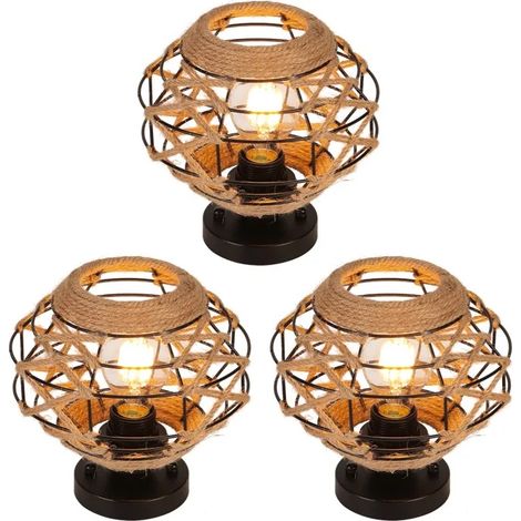 Lot de 3 Lustre Plafonnier Retro en Corde de Chanvre - 2012cm (1/5)